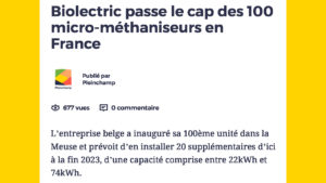 Actualités - Article - Biolectric passe le cap des 100 micro-méthaniseurs en France - Pleinchamp - Thumbnail