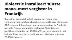 Nieuws - Artikel - Landbouwleven - Biolectric installeert 100ste mono-mest vergister in Frankrijk - Thumbnail